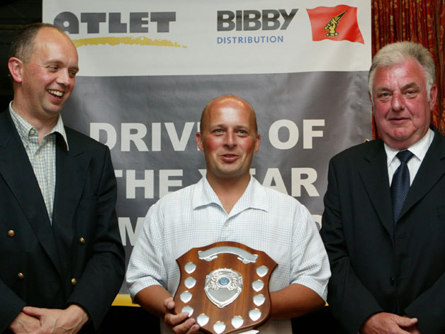 (L-R) Bibby Line Group managing director Sir Michael Bibby, Bibby Distribution forklift driver of the year Steve Seymour, Atlet head of servicing operations Phil Potter.
