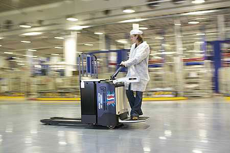 A TP20acH platform pallet truck wearing the Pepsi Max-branded design cover.