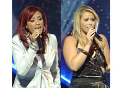 L-R Emily Williams and Kate DeAraugo belt it out in the competition's final week.