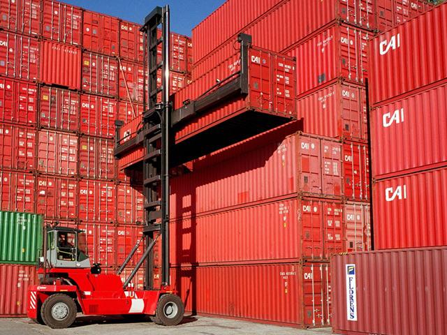 A Kalmar empty container handler at work.