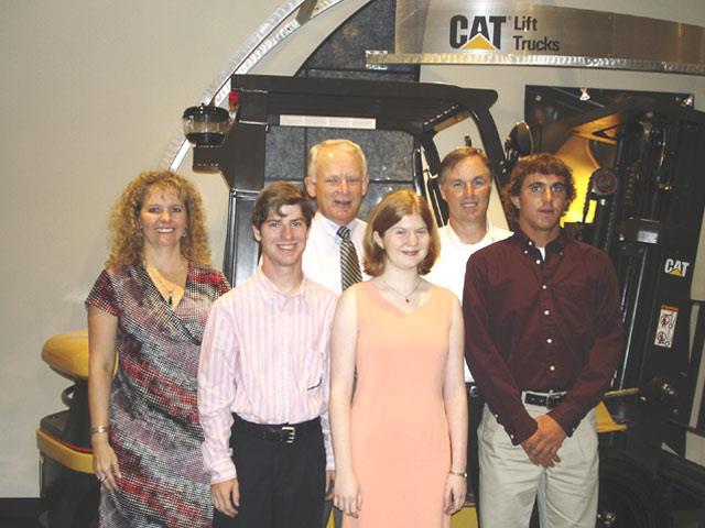 Front (L to R): Jason Fochtman, Emily Fortuna and Carl Jaynes. Back (L to R): Teresa Webb, Cat Lift Trucks Marketing Communiations Programs Director; Don Henn, MCFA Director of Dealer Services; and Terry Foster, Mustang Industrial Equip.