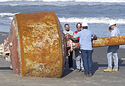 Forklift moves mystery buoy