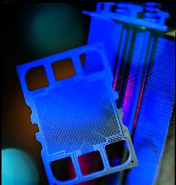 Fuel cells convert hydrogen fuel into power through an electrochemical reaction.