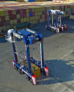 The straddle carriers can stack 9'6