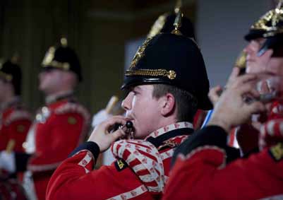 The corps of drums of the Princess of Wales' Royal Regiment entertained diners at the IMHX 2010 Gala Dinner and charity auction in aid of Help for Heroes