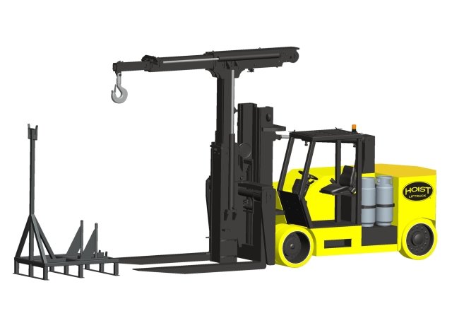 Hoist's new FR 40-60 with removable boom and interchangeable forks makes moving heavy machinery safe and effortless. Click image to enlarge
