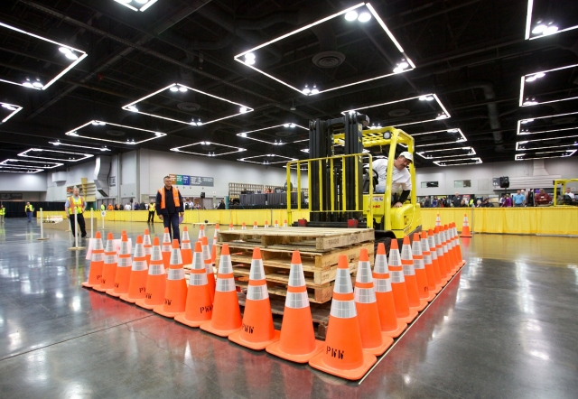 Participants navigate a course full of challenging obstacles in their quest for the Grand Prize in the Columbia Forklift Challenge Rodeo. Photo: Mitchell Dyer Photography. Click for larger view