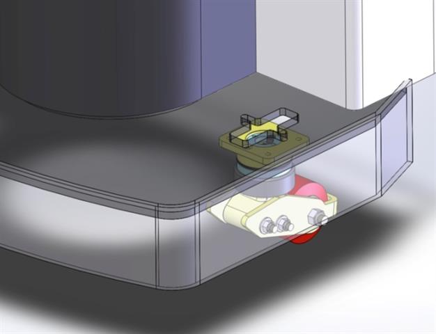 Superior Tire & Rubber Corp's STR5500 Series Top Adjustable caster as positioned under the operator platform in the end-rider electric pallet jack.