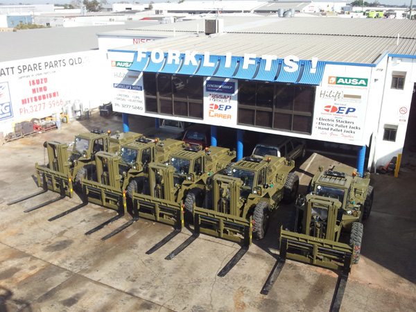 Five of the forklifts delivered to the RAAF from Lencrow in Queensland.