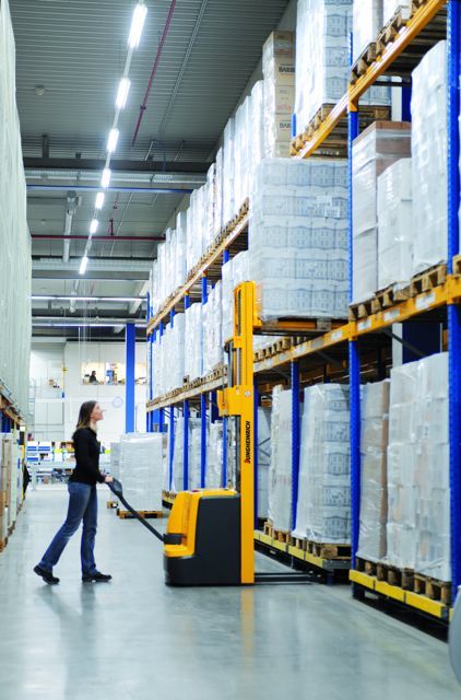 The new EJC electric pedestrian-operated stacker