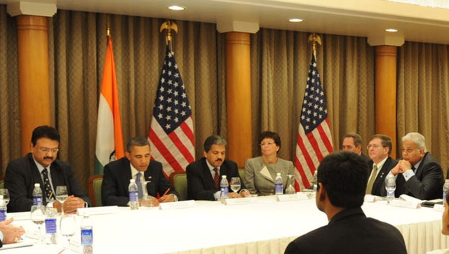 Stuart Marwell, second from right, at roundtable with President Obama.<br /> Photo courtesy of PIB India 2010
