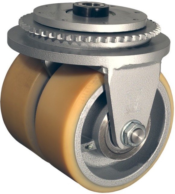 Chain-driven swivel castor with twin VULKOLLAN® wheels load capacity 7,300kg/16,100lbs