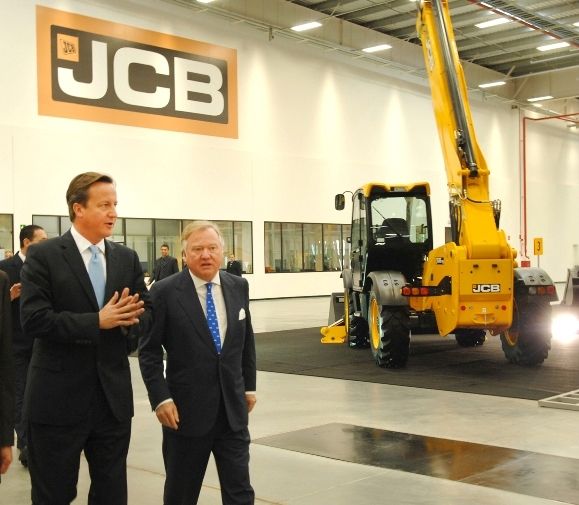 Prime Minister David Cameron and JCB chairman Sir Anthony Bamford at the opening of JCB Brazil's new factory.