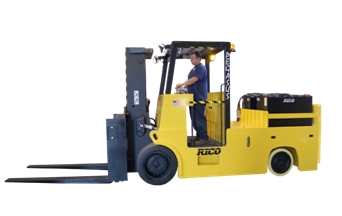 Rico's Heavy Duty Stand-up Rider Counterbalance Forklift stands up to the challenge
